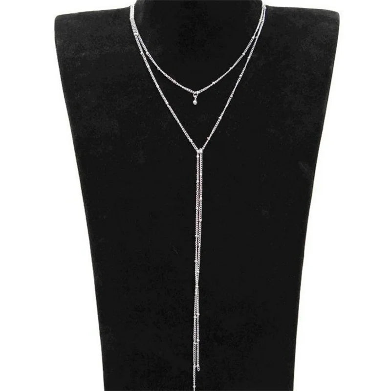 Trendy Gold Plated Lariat Necklace for Women Double Layer Chain Long Y-shaped Necklaces Fashion Jewelry Gifts Body Accessorie