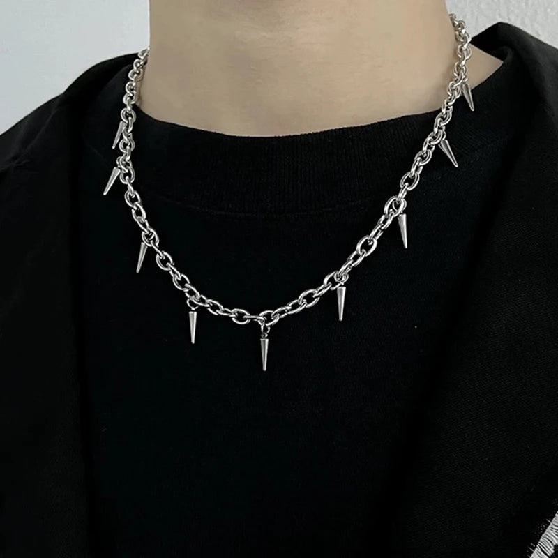 Stainless Steel Punk Aesthetic Stud Necklace Men Choker Cool Hip Hop Women Rivet Pendant Necklace Gothic Jewelry Gifts