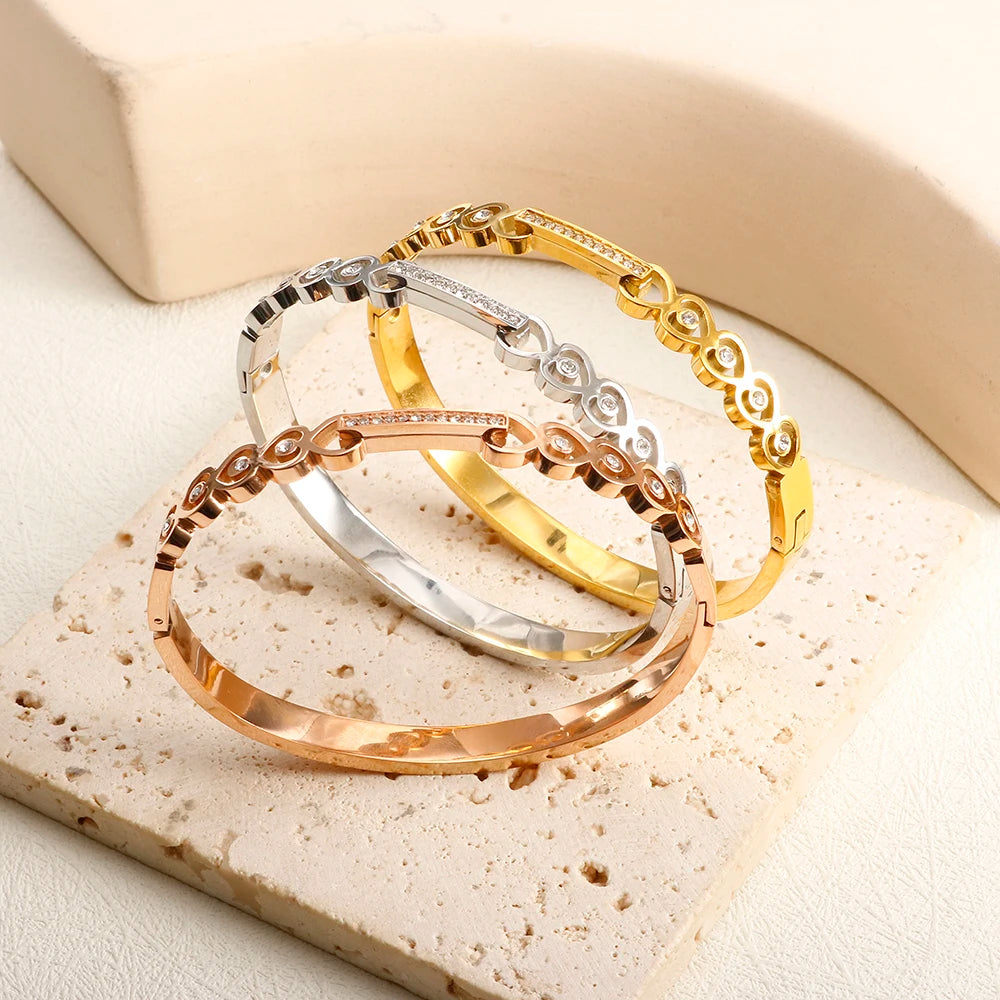 Stainless Steel With Zirconia Bracelet Bangle Simple Jewelry