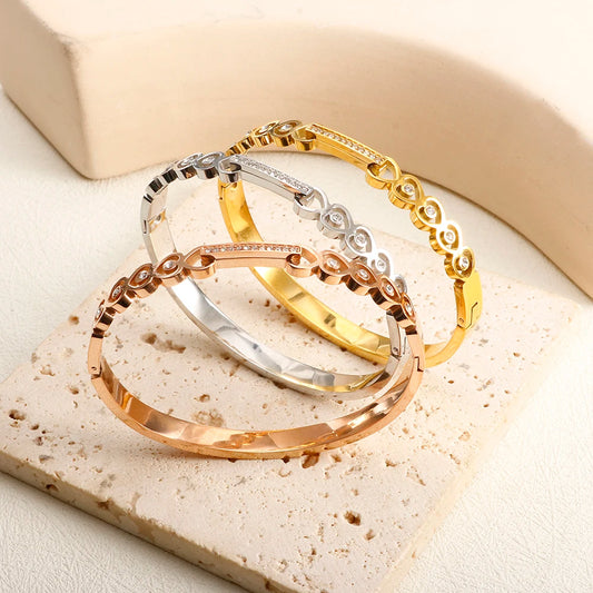 Stainless Steel With Zirconia Bracelet Bangle Simple Jewelry