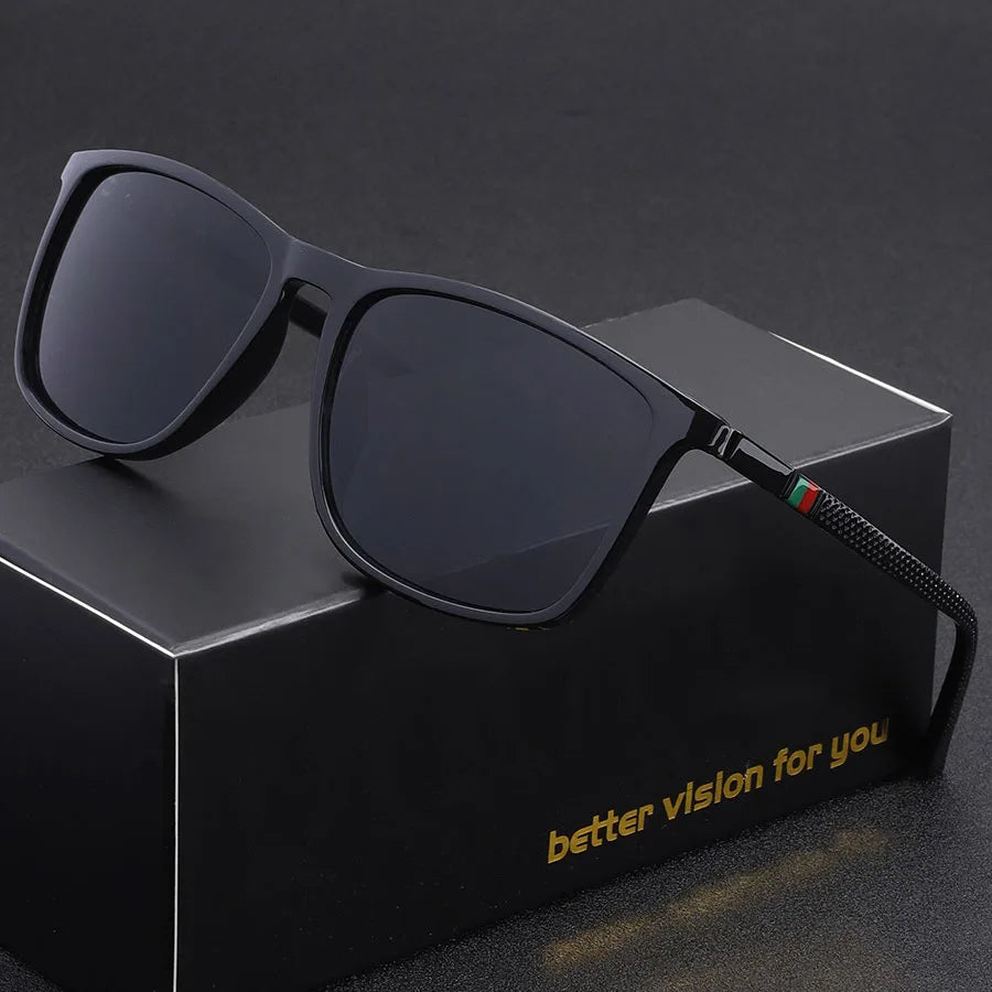 Classic Square Men's Sunglasses Comfortable Lightweight Black Frame Glasses Ideal for Travel Photography Gifts - black