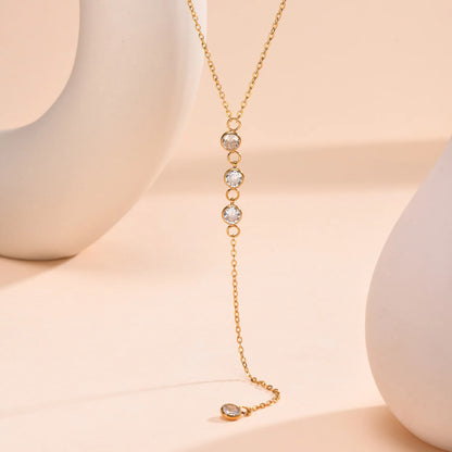Drop Y Lariat Necklace with Bar Pendant, Stainless Steel Long Chain, Womens Necklaces Trendy - NC-1567G