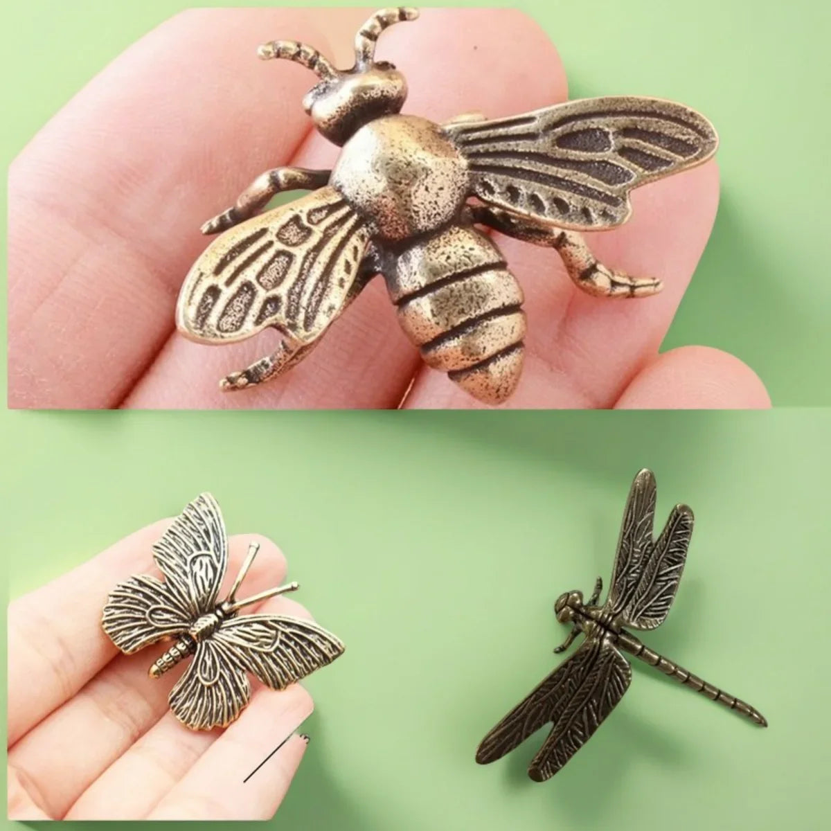 Vintage Brass Dragonfly Figurine - Antique-Style Home & Office Desk Butterfly Bee Decor, Creative Tea Pet Collectible