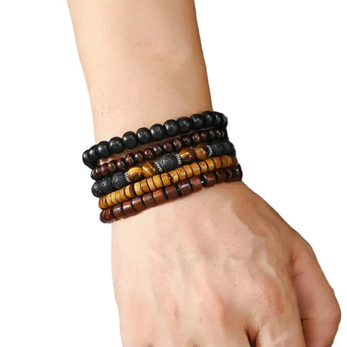 12 Pieces Vintage Woven Faux Leather Tiger's Eye & Moonstone Bead Bracelet Set for Casual Party Fashion Accessories (Box Not 