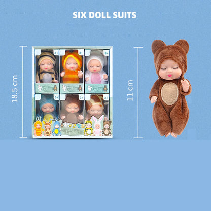 6Pcs Reborn Doll Kit Toy Simulation Princess Dolls Toy Mini Cute Sleeping Baby with Clothes Accessories Birthday Gift for Kid