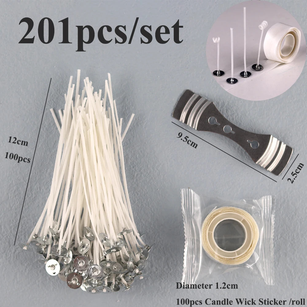 Smokeless Candle Wicks 2.6-20cm Pre-Waxed Cotton Core Wicks with Metal Sustainer Tabs DIY Handmade Candle Making Tools - 201p