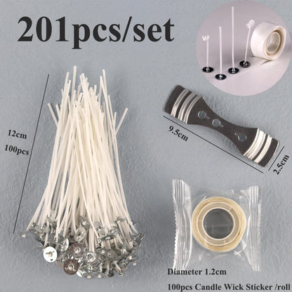 Smokeless Candle Wicks 2.6-20cm Pre-Waxed Cotton Core Wicks with Metal Sustainer Tabs DIY Handmade Candle Making Tools - 201p