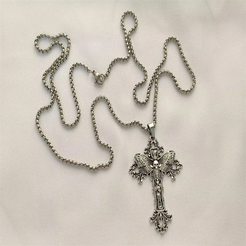 Vintage Cross Pendant Necklace Unisex Versatile Simple Long Sweater Chain Hip Hop Accessory - 17