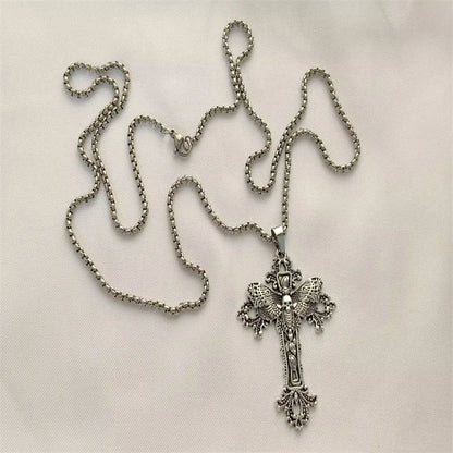 Vintage Cross Pendant Necklace Unisex Versatile Simple Long Sweater Chain Hip Hop Accessory - 17