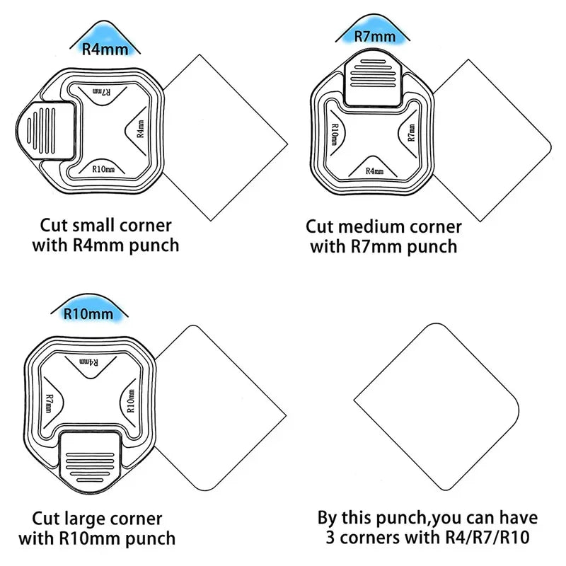 Corner Cutter Rounder 3-in-1 Metal Plastic Design Scrapbook Cards Craft for Paper 4mm/7mm/10mm
