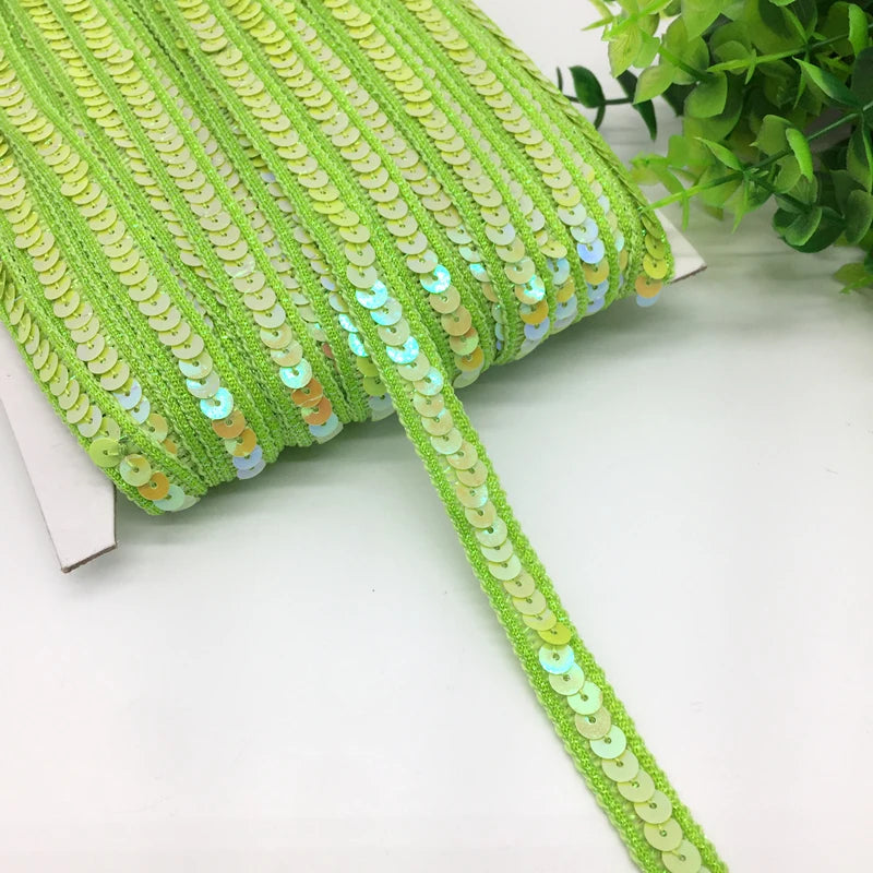 3 yards 13mm Sequins Ribbon Lace Trim Sequin Fabric For Dress Clothes Headdress Bridal Sewing Accessories DIY - Light Green