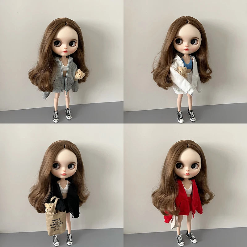 New Arrival Blythe Doll Clothes Sweater Sports Set Vest Shorts Zippered Hoodie Jacket for Blyth OB24 Pullip 1/6 Dolls Outfit