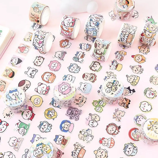 100 Pcs Chiikawas Cute Cartoon Washi Tape Stickers DIY Collage Decorative Supplies for Journal Scrapbook Craft Decoration Gif