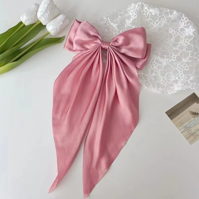 Solid Color Bow Ribbon Hair Clip New Women Large Bowknot Barrettes Women Ponytail Clip Headband Girls Hair Accessories Gift -