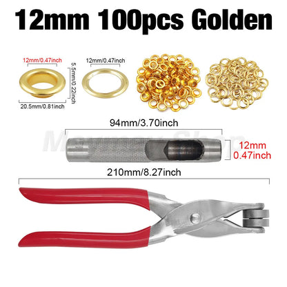 4mm/6mm/12mm Eyelet Grommet Install Plier With 100 Sets Eyelet Metal Hole Ring For DIY Cap Bag Clothes Leathercraft Shoes Bel