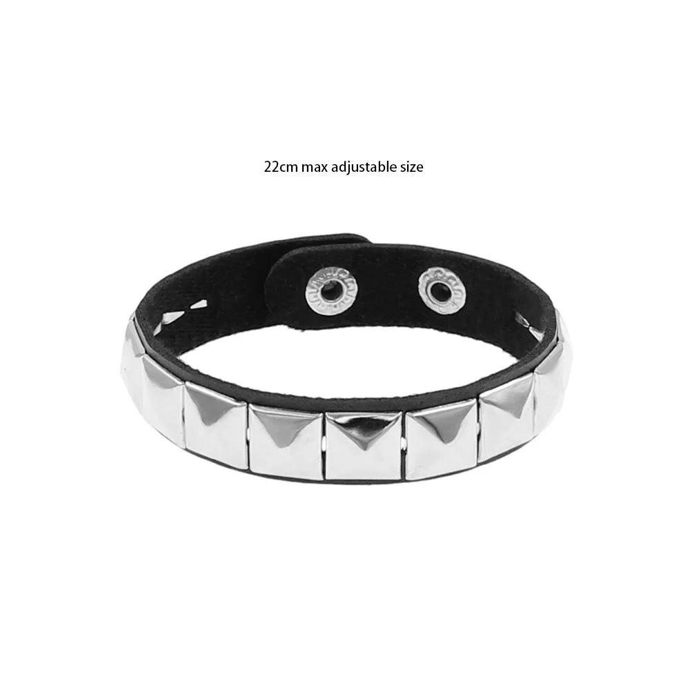 Black Leather Goth Square Washer Rivet Bracelet Cuff Wristband Gothic Punk Bracelets For Armbands Men Women
