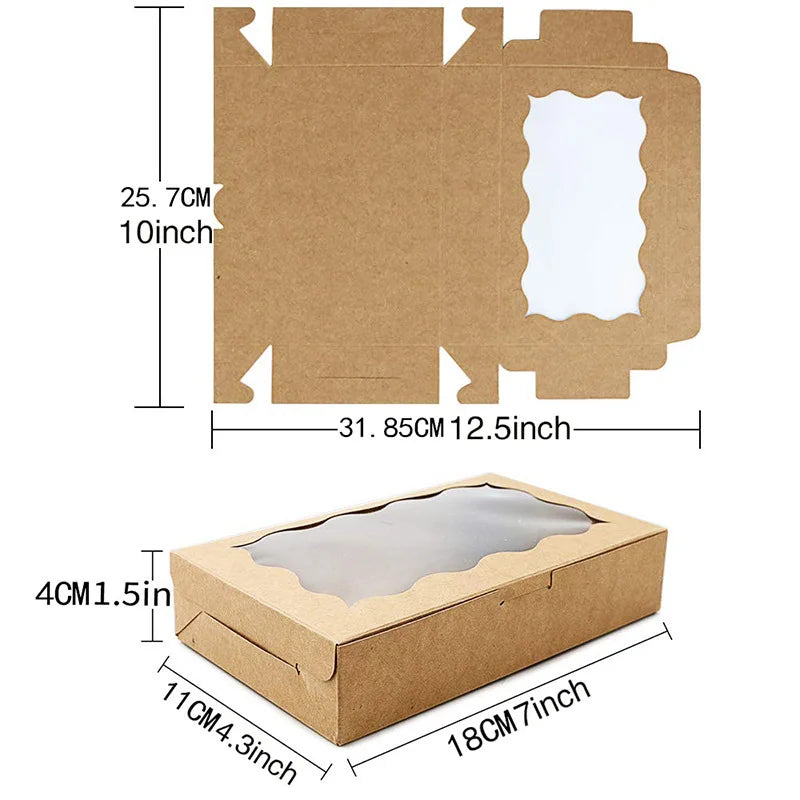 10/20Pcs Kraft Paper Cake Candy Boxes Rectangle Open Window Wedding Jewelry Chocolate Gift Packaging Boxes Baking Party Suppl