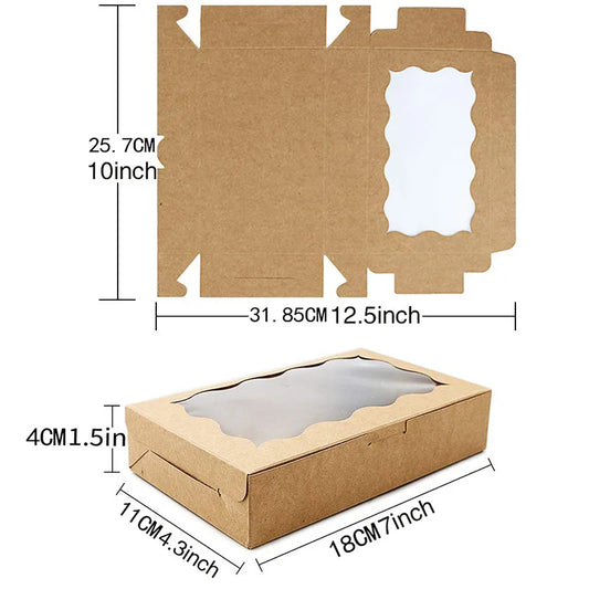 10/20Pcs Kraft Paper Cake Candy Boxes Rectangle Open Window Wedding Jewelry Chocolate Gift Packaging Boxes Baking Party Suppl