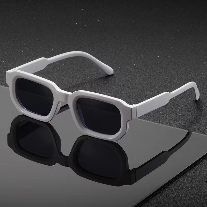 New Men Vintage Rectangle Frame Sunglasses Fashion Retro Sun Glasses Design Glasses UV400 Eyewear Women Goggles - WHITE