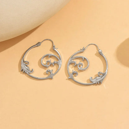 Vintage Silver Minimalist Style Metal Carved Pattern Earrings Ethnic Geometric Spiral Pendant women's Jewelry