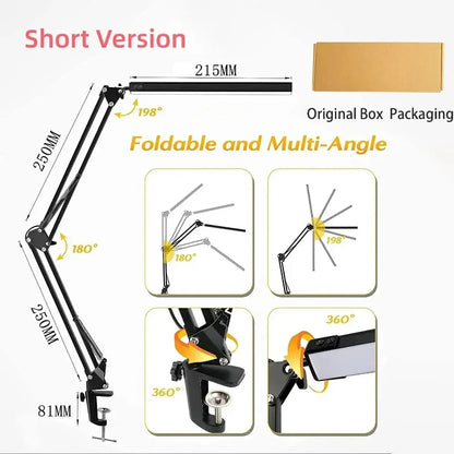 LED Folding Metal Desk Lamp Clip on Light Clamp Long Arm Diming Table Lamp 3 Colors Adjustable For Living Room Reading Comput