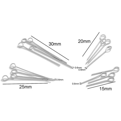 100Pcs 15-50mm Stainless Steel Water Gold Color Eye Pins Hooks Earrings Findings DIY for Jewelry Handmade Crafts Making 0.6mm