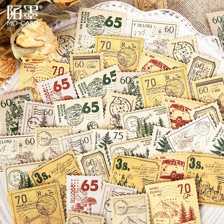 45 Pcs Vintage Plants Stamp Mini Paper Stickers for DIY Diary Scrapbooking Kawaii Stationery Seal Sticker Decoration