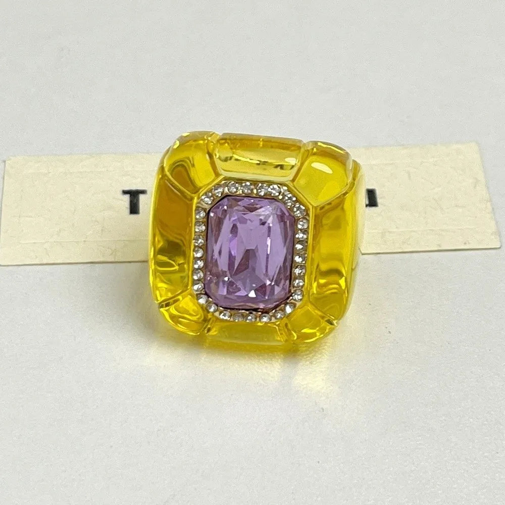 New Colorful Rhinestones Ring Geometric Three-dimensional Finger Ring Elegant Jewelry Square Ring Women - 09