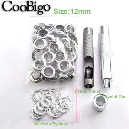 100sets Silver Metal Eyelets and Eyelet Punch Die Tool Set for Leathercraft Clothing Shoes Belt Bag Grommet Banner 2mm-17mm -