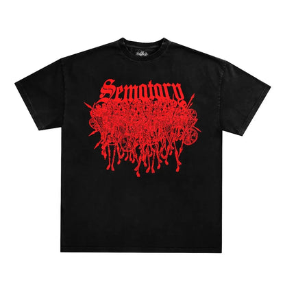 American Goth Haunted Mound Graphic T-shirt Printed Men Women Y2K Grunge Summer Short-sleeved Oversized T-shirt Streetwear To