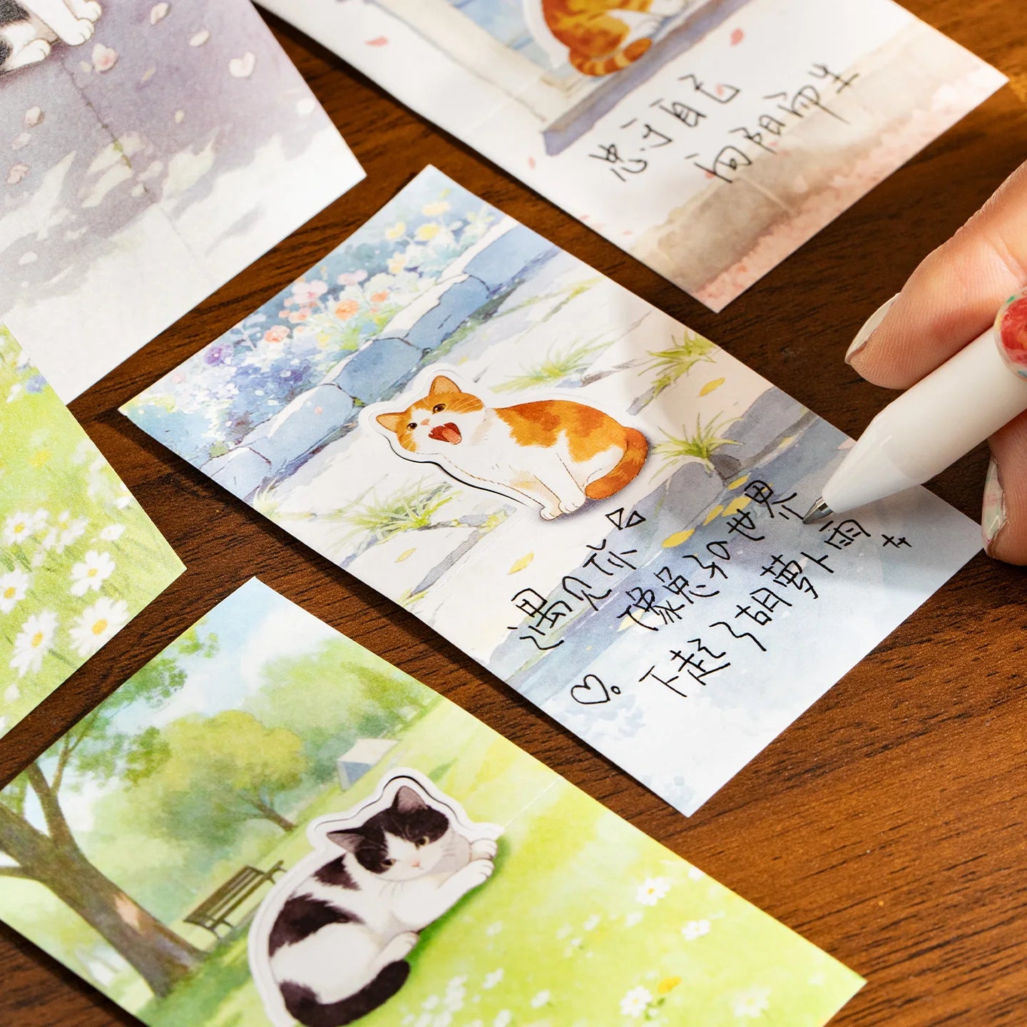 90pcs White Kraft Cat Sticky Notes - Cute Watercolor Kitten Design for Journal & Reminders