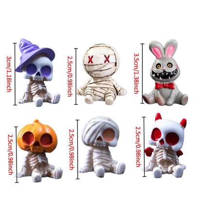 6pcs Halloween Resin Skeleton Mummy Figurines Mini Statues for DIY Micro Landscape Bonsai Car Desk Decor