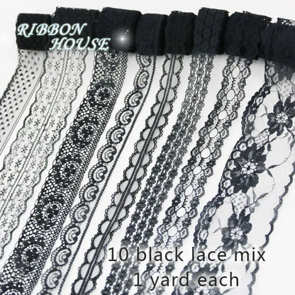 (10 yards/roll) Black lace fabric ribbon Webbing Decoration Lovely gift packing Material - 10 lace mix