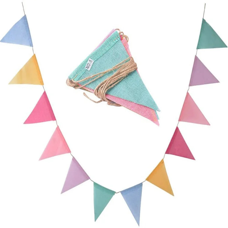 4m Colorful Jute Linen Pennant Flags Banner Birthday Wedding Christmas Party Decorations Bunting Banners Hanging for Home Dec
