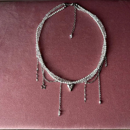 New Irregular Choker Vintage Zircon Heart Pendant Necklace For Women Female Pink & white Stone Chain Valentine's Gift N0548