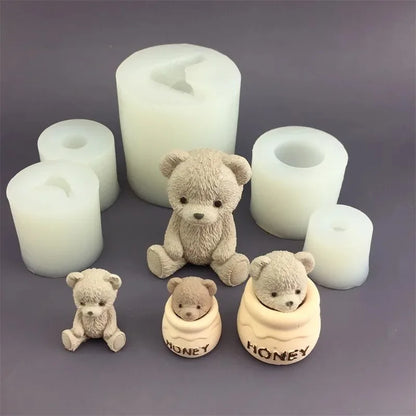 Cute Bear Honey Jar Silicone Candle Mold Chocolate Cake Ice Cube Mold Aromatherapy Plaster Drop Glue Mold Candle Making Suppl
