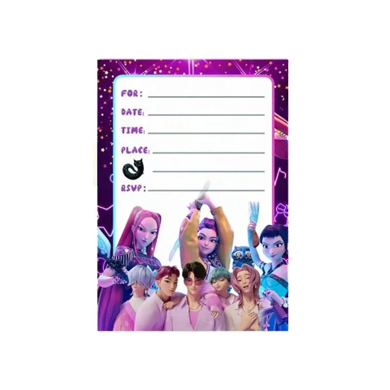 12PCS Cute Cartoon Birthday Party Invitation Cards Single & Double Sided Theme Kids Fans Event Party Favors