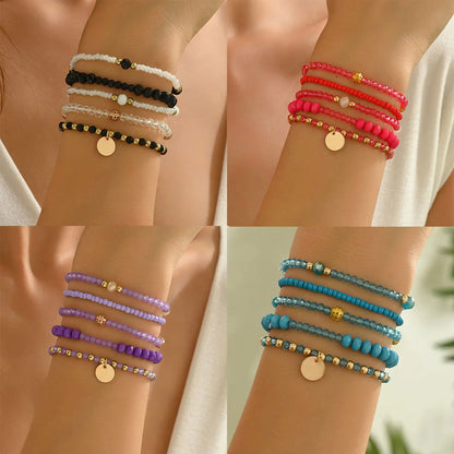 Y2K Ethnic Bohemian Beaded Bracelets Set for Women Beads Chains Stackable Wristband Girls Boho Hand Jewelry Accessoreis