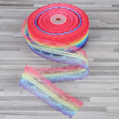 4cm 5yards Colorful Rainbow Net Fashion Ribbon Lace Trim Wedding DIY Dress Garment Edging Bag Decoration Accessories Bows H80
