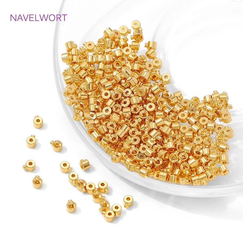 18K Gold Plated Round Crimp End Bead,Brass Crimp Beads For Jewelry Making Supplies,Lamps For Jewelry,DIY Bracelets Accessorie