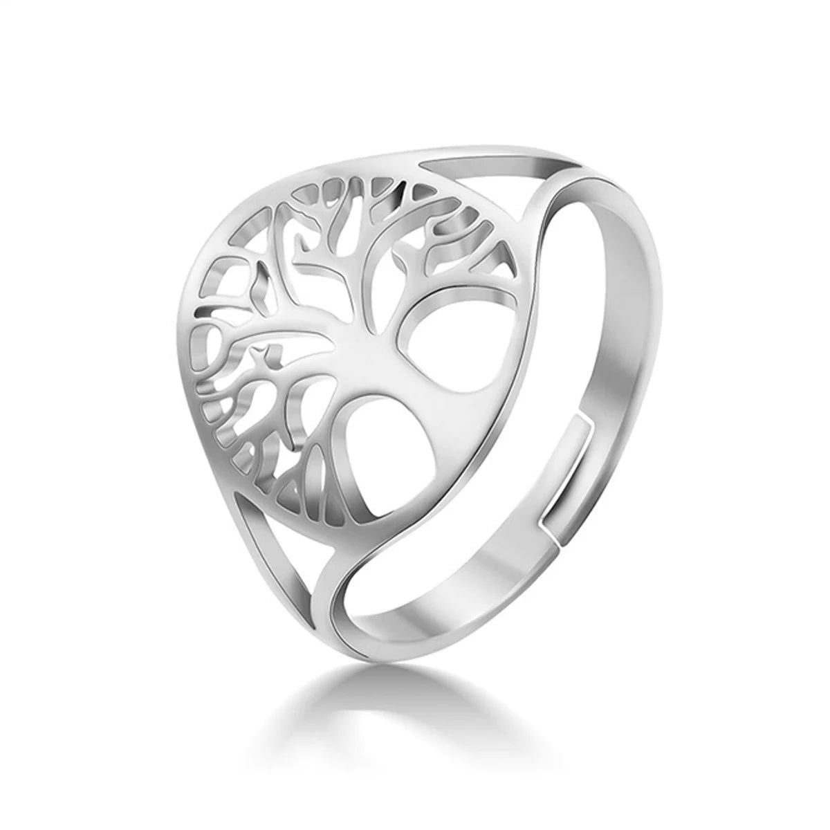 Tree of Life Ring Steel Gold Color Adjustable Finger Rings Jewelry Anniversary Gifts for Women