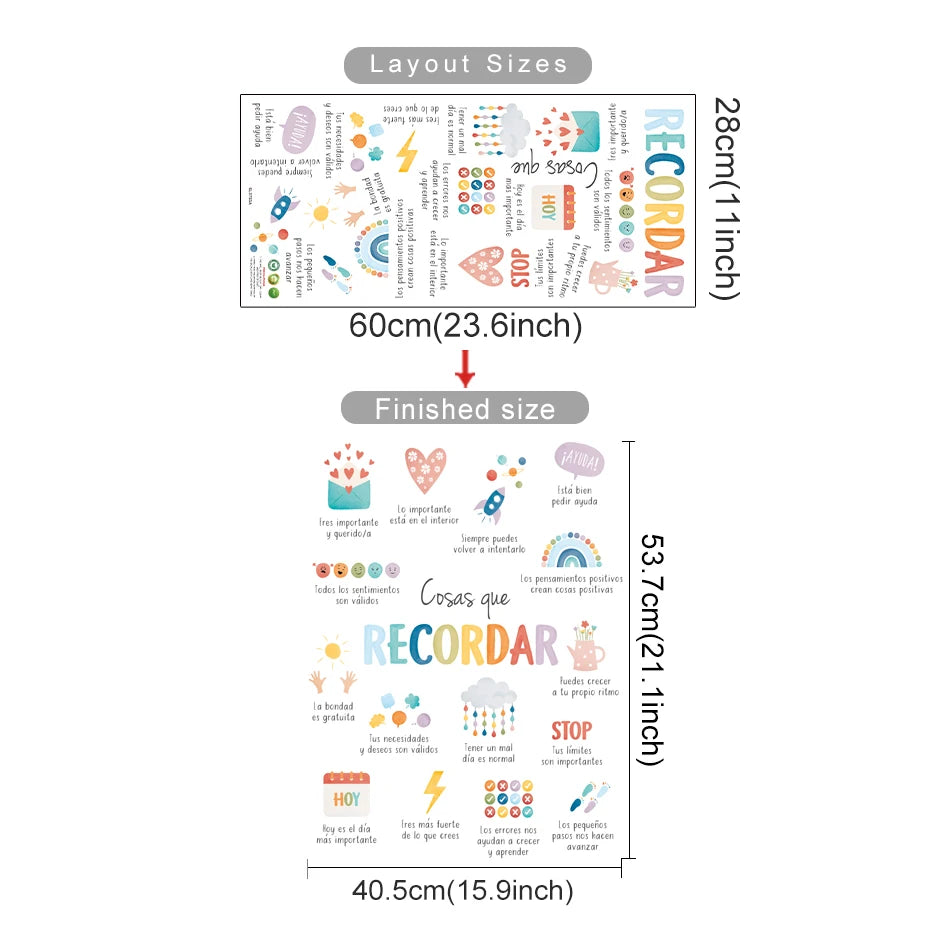 Spanish/English Things To Remember Kids Wall Sticker Art Spanish Office Decor Spanish or English Calming Corner Baby Room Dec