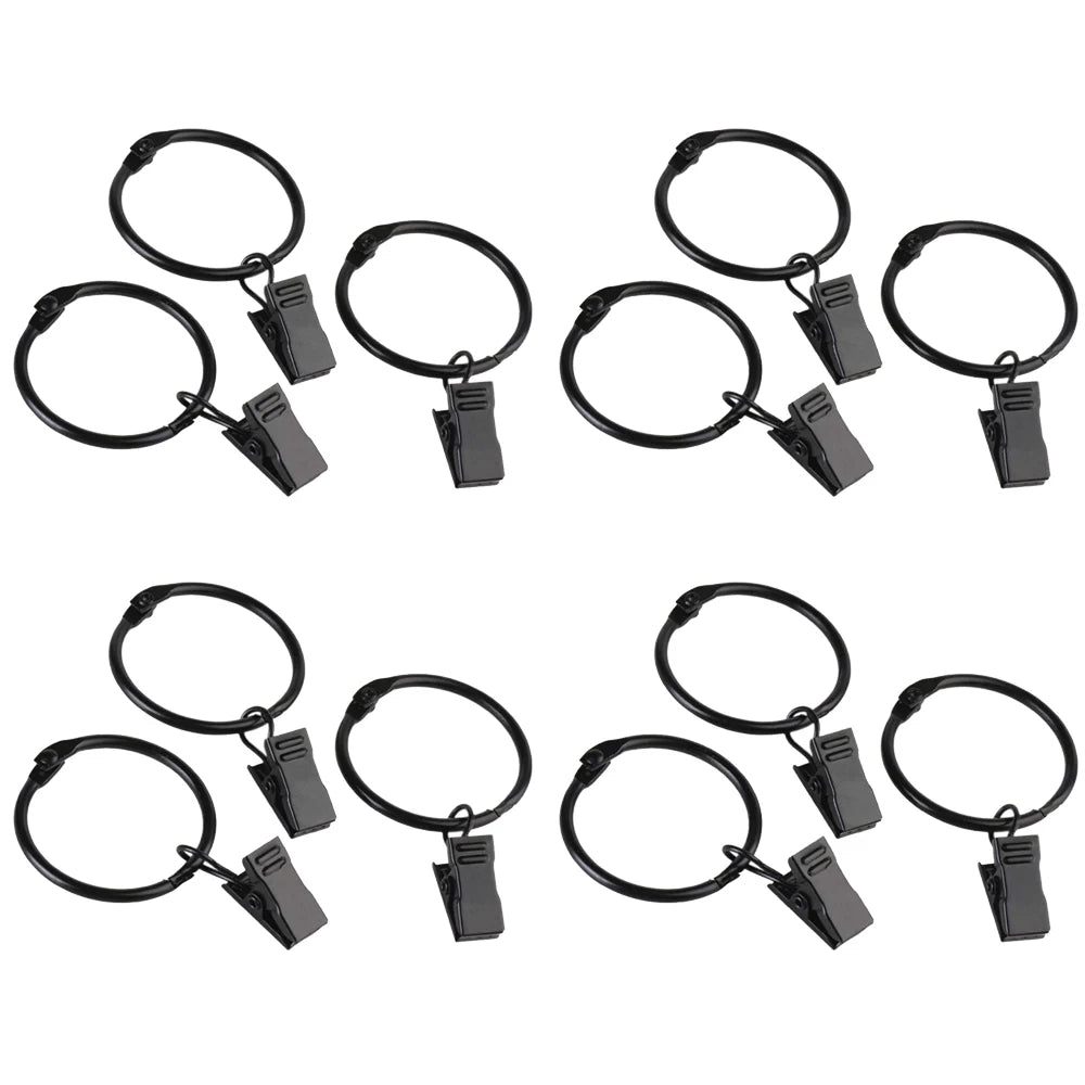 12Pcs Curtain Rings with Clips Metal Curtain Hooks Hangers Black Drapery Clips with Rings Curtain Accessories