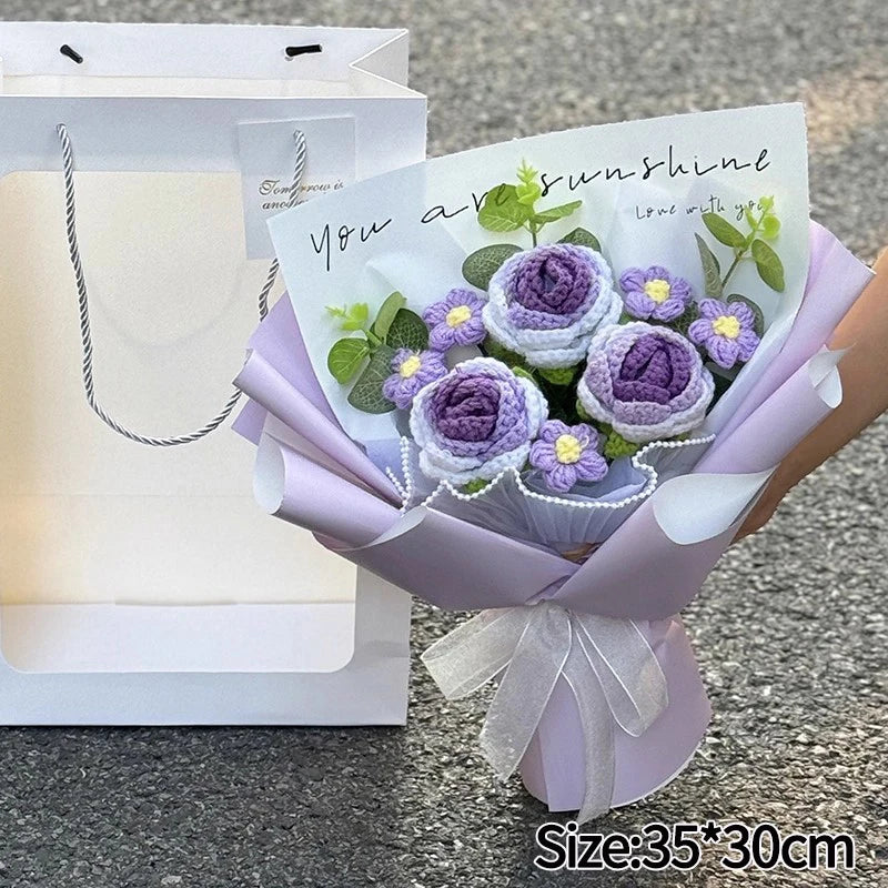Graduation Bouquet Artificial Crochet Bouquets Hand-woven Flower Bouquet Gifts Teacher's Day Graduation Gift Flowers - S20