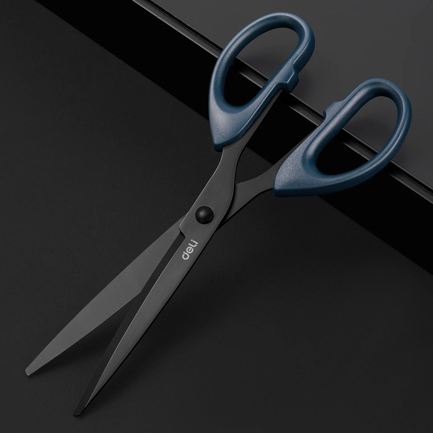 DELI Professional Office Scissors 180mm Heavy Duty Scissors with Black Blade Sharp Stainless Steel Cutting Tool for Paper Cra