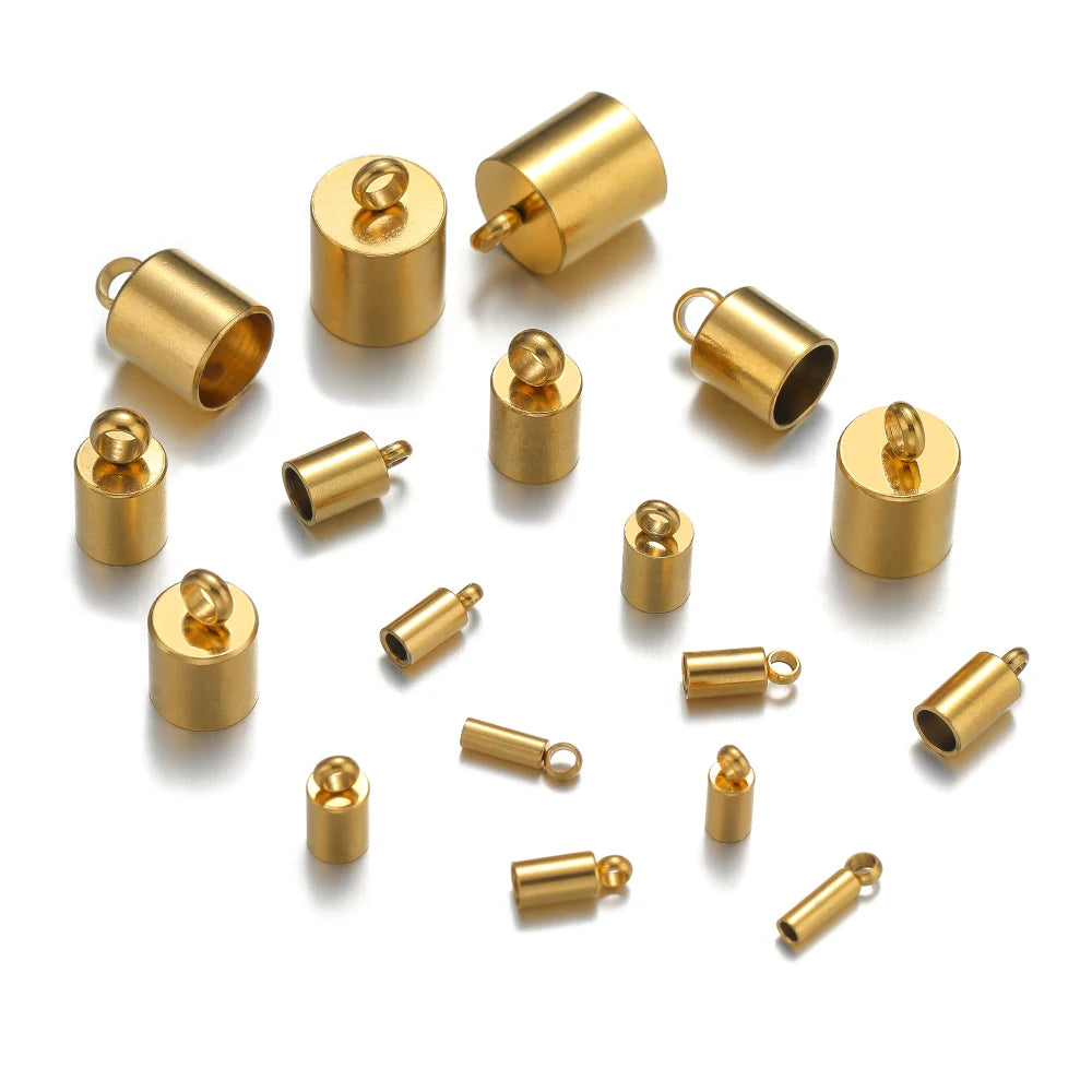 20pcs Stainless Steel Crimp End Caps Leather Cords End Tip Beads Caps PVD Plated Gold Clasps DIY Jewelry Making Finding Suppl