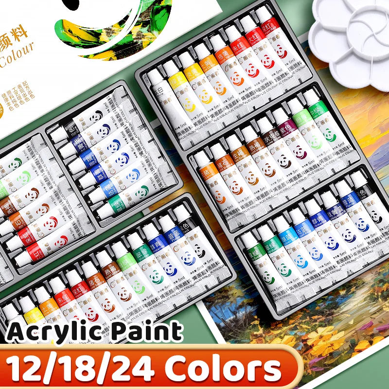 Acrylic Paint Set 12/18/24 Colors 5ml/0.17oz,Water-Proof Portable Art Rich Pigments for DlY Craft,Drawing,Painting,Canvas, Ro