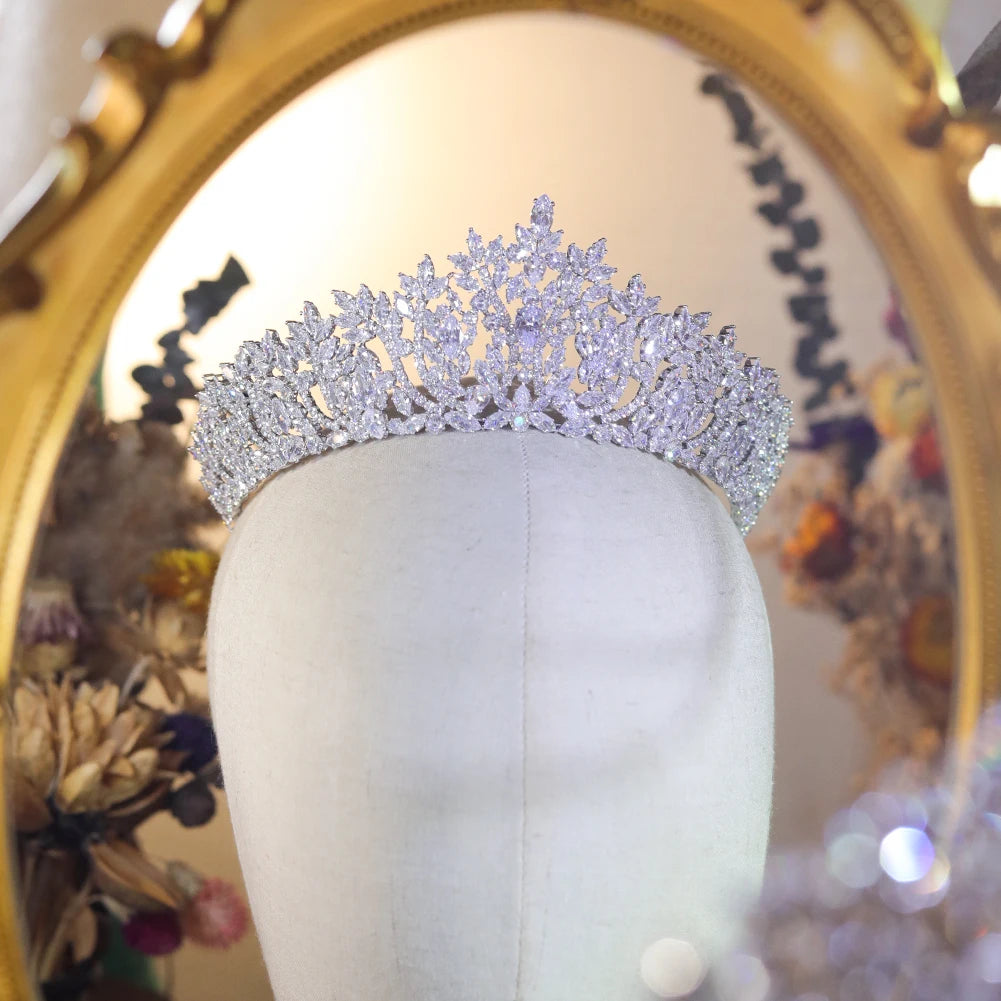 ASNOR Silver Color Bridal Tiaras New Crown Cubic Zirconia Crystal Headpieces Pageant Diadema Wedding Hair Accessories A01539