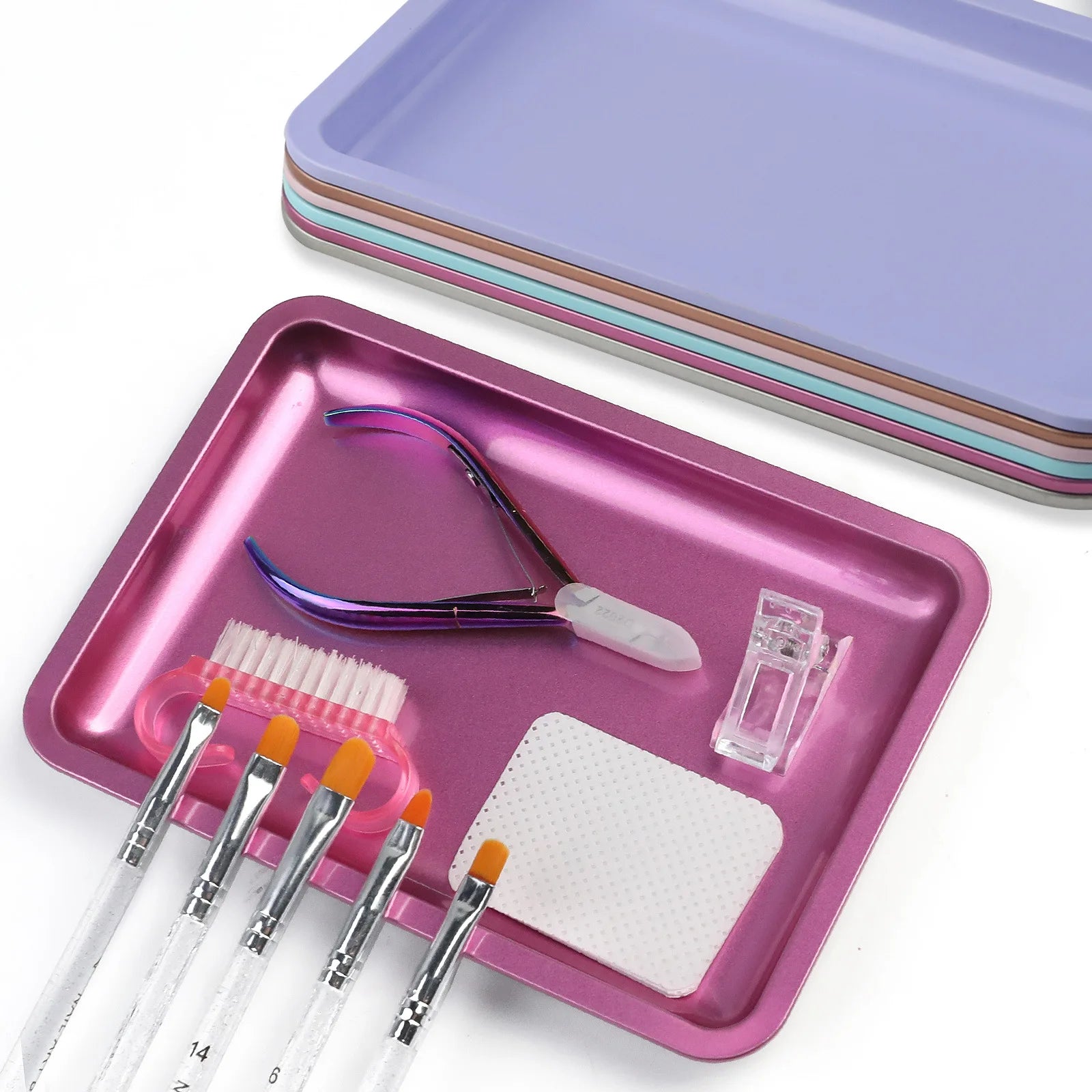 1PC Square Stainless Steel Cosmetic Storage Tray Nail Art Manicure Plate Tweezers Clippers Pens Container False Nails Dish To