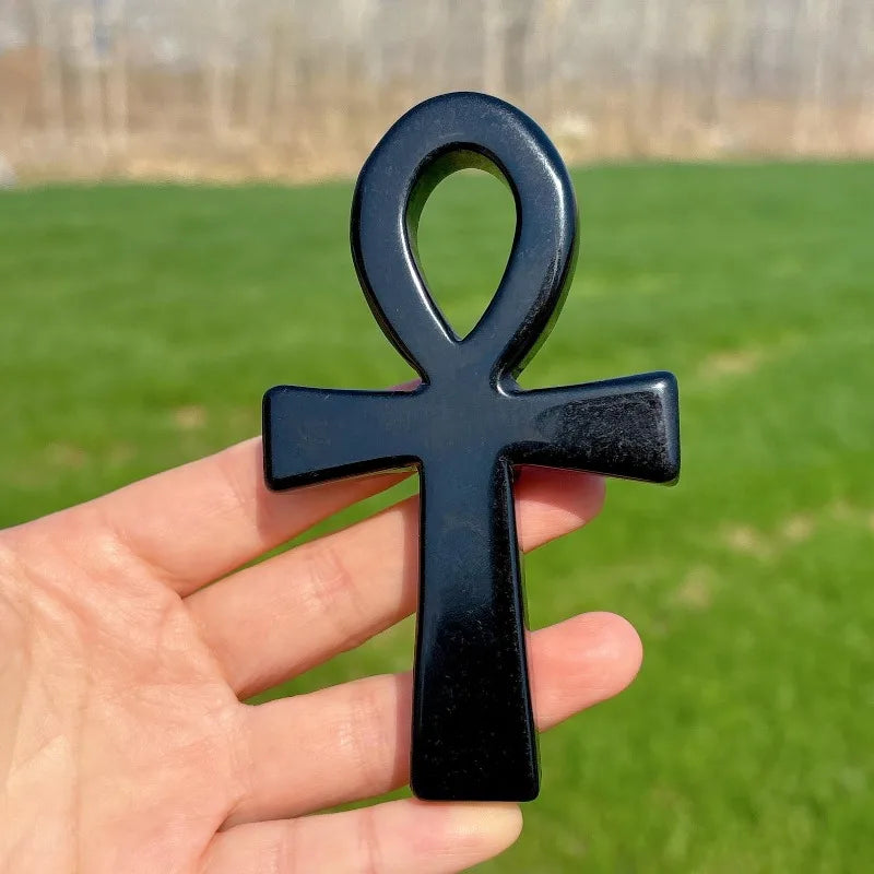 Natural Obsidian Carved Anka - Unique Rock and Crystal Collectible - Art Deco Style Desktop Decoration